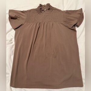 Adrianna Papell Brown Blouse with Ruffle Neck